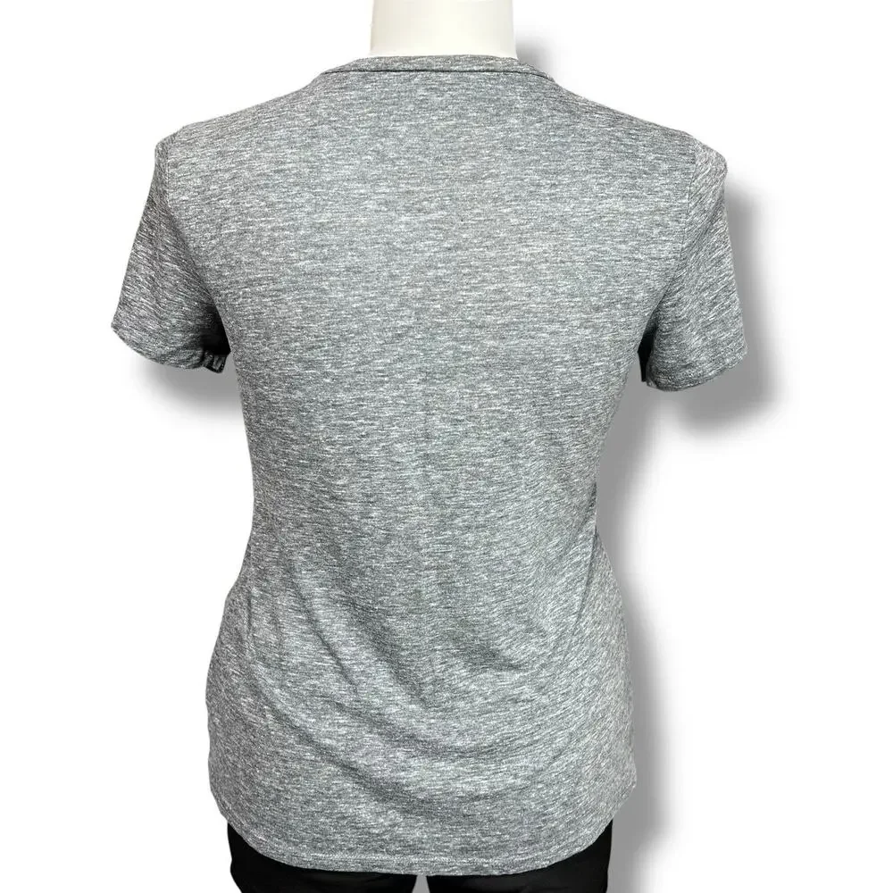 Old Navy Womens T Shirt Top Graphic Print Short Sleeve V Neck Gray Teal Large